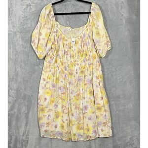 Gap Smocked Midi Dress‎ Womens XXL Yellow Floral 3/4 Sleeve prairie